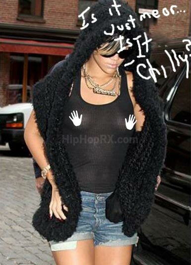 Rihanna shows nipple ring in Black SeeThrough Top Sept 16 2009