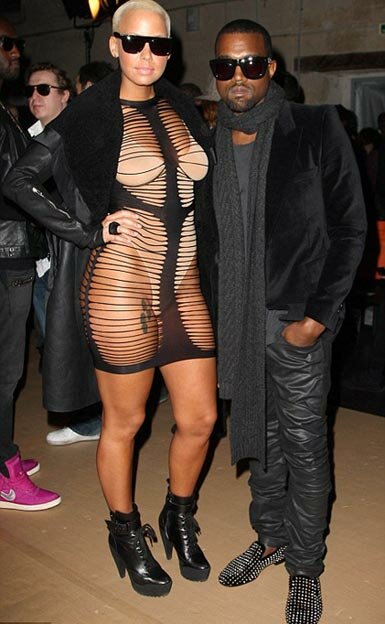Photo of Kanye West and Amber Rose in seethru outfit at Paris Fashion Week