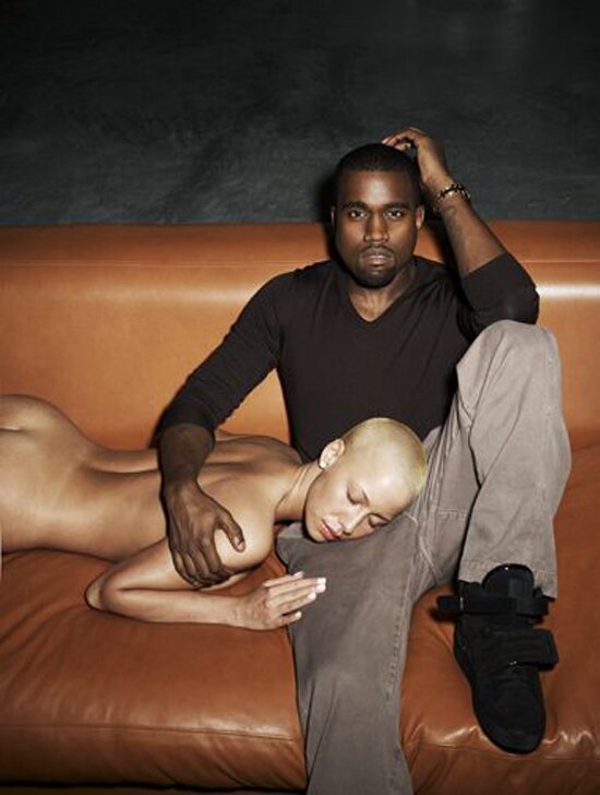 Picture of Kanye West and a butt naked Amber Rose in his lap