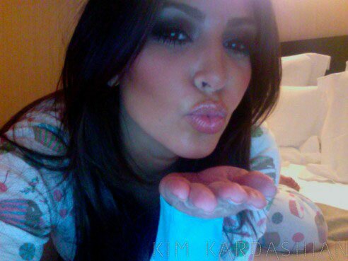  Kardashian Pajamas on Kim Kardashian Playing In Her Cherry  Cupcake Pajamas Kissing In Bed