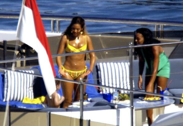 Beyonce on Yacht Yellow Bikini