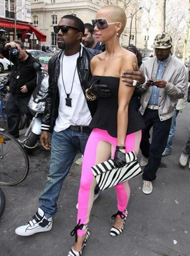 Picture of Kanye West and Amber Rose in hot pink pants