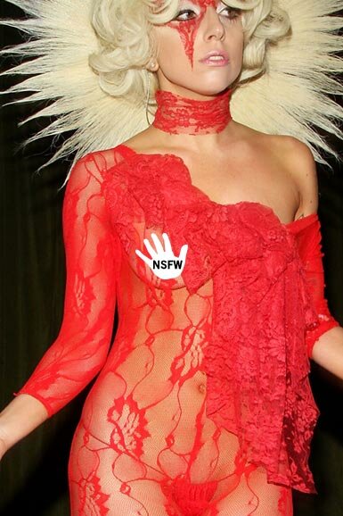Lady Gaga Shows Her Nipple In Red See-Through Lace Outfit