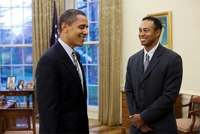 Picture of President Barack Obama and Tiger Woods