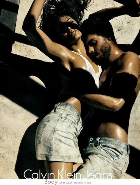 Photo of Eva Mendes in a wife beater with model Jamie Dornan in Calvin Klein Spring 2010 Ad Campaign