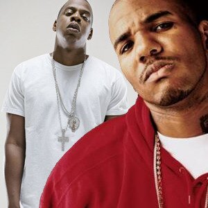 Photo of Rapper The Game in front of Jay-Z