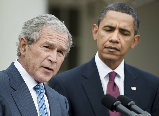 Photo of George Bush and President Barack Obama