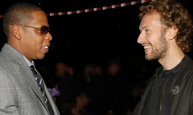 Picture of rapper Jay-Z and Cold Play frontman Chris Martin