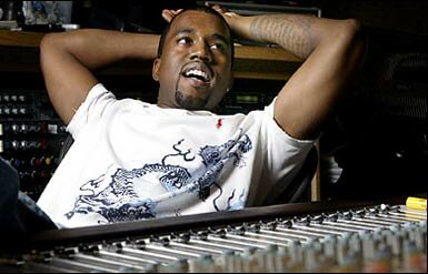 Photo of Kanye West at the mixing board