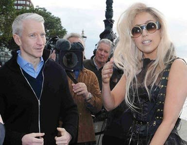 Photo of Anderson Cooper and Lady Gaga during 60 Minutes interview