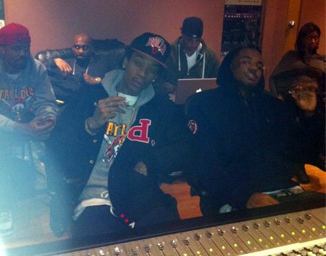 Photo of rappers Wiz Khalifa, The Game 'Smoking' In The Studio
