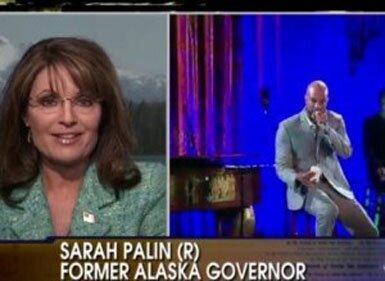 Photo of Sarah Palin speaking on rapper Common White House performance